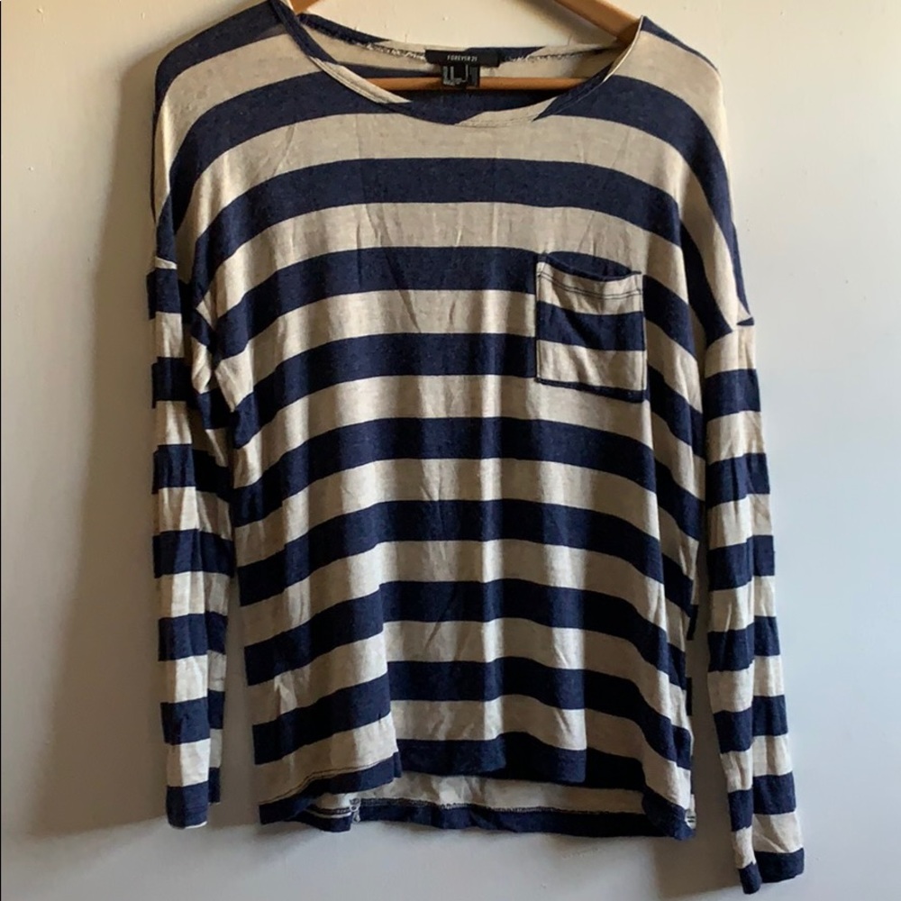 Striped knit long sleeve shirt with pocket